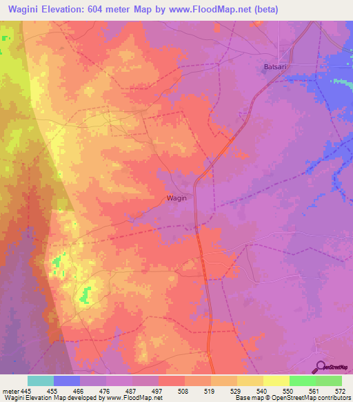 Wagini,Nigeria Elevation Map