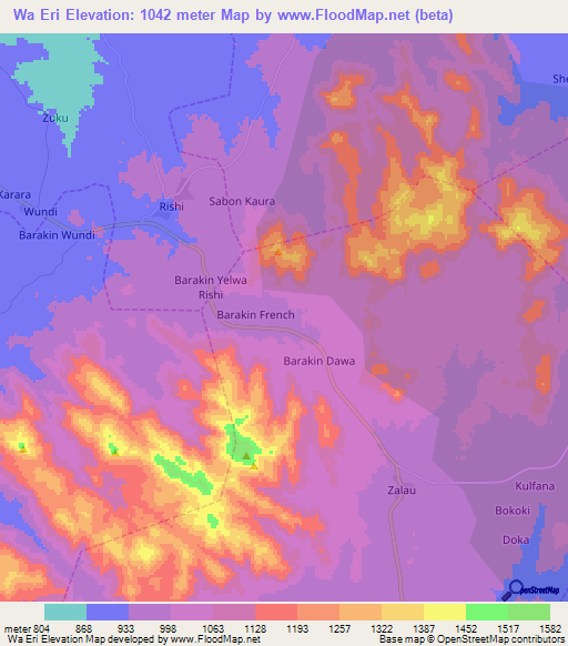 Wa Eri,Nigeria Elevation Map