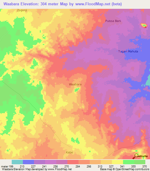 Waabara,Nigeria Elevation Map