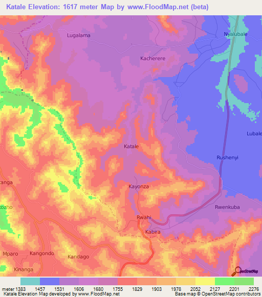 Katale,Uganda Elevation Map