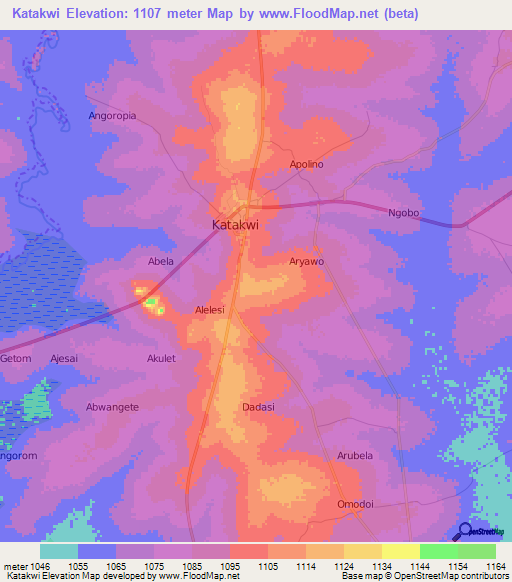 Katakwi,Uganda Elevation Map