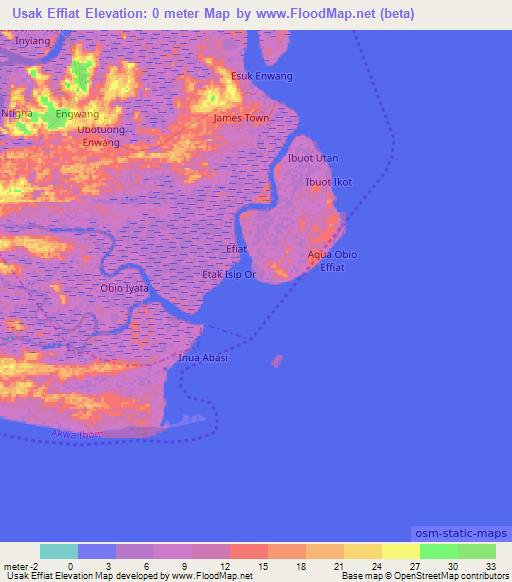 Usak Effiat,Nigeria Elevation Map