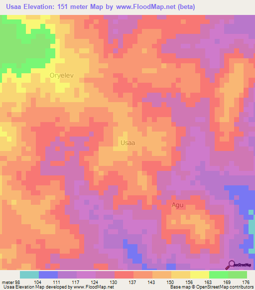 Usaa,Nigeria Elevation Map