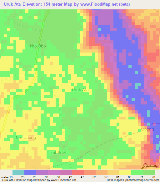 Uruk Ata,Nigeria Elevation Map