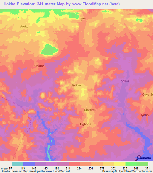 Uokha,Nigeria Elevation Map