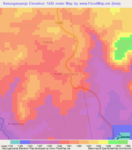 Kasunganyanja,Uganda Elevation Map