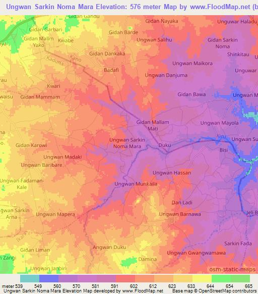 Ungwan Sarkin Noma Mara,Nigeria Elevation Map