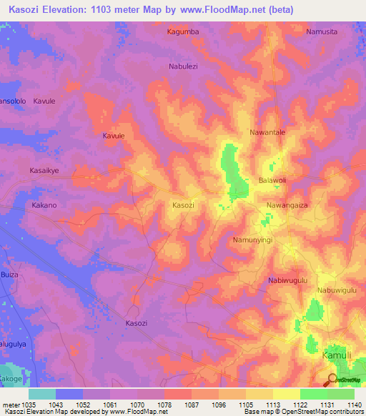 Kasozi,Uganda Elevation Map