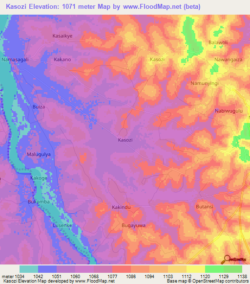 Kasozi,Uganda Elevation Map