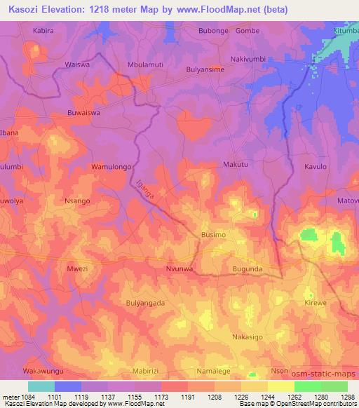 Kasozi,Uganda Elevation Map
