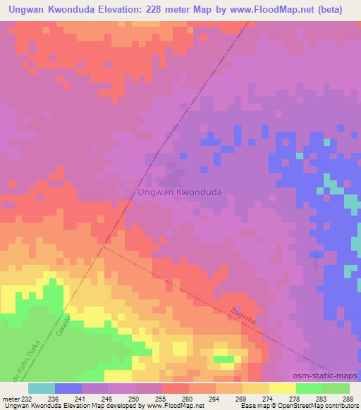 Ungwan Kwonduda,Nigeria Elevation Map