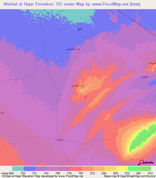Khirbat al Hajar,Syria Elevation Map