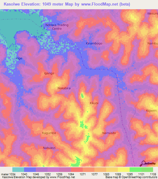 Kasolwe,Uganda Elevation Map