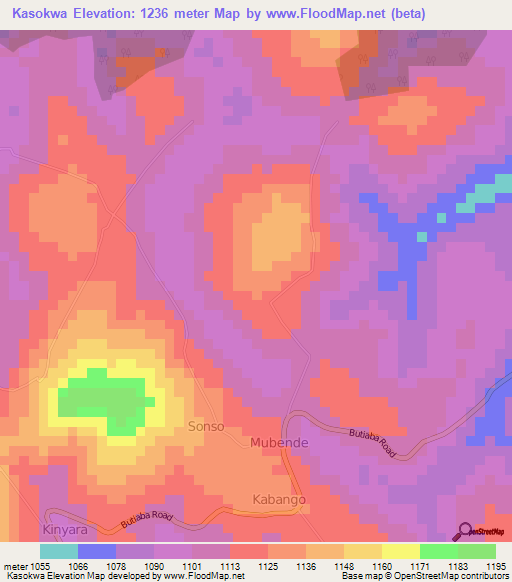 Kasokwa,Uganda Elevation Map