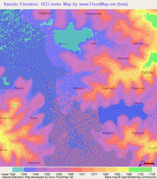 Kasodo,Uganda Elevation Map
