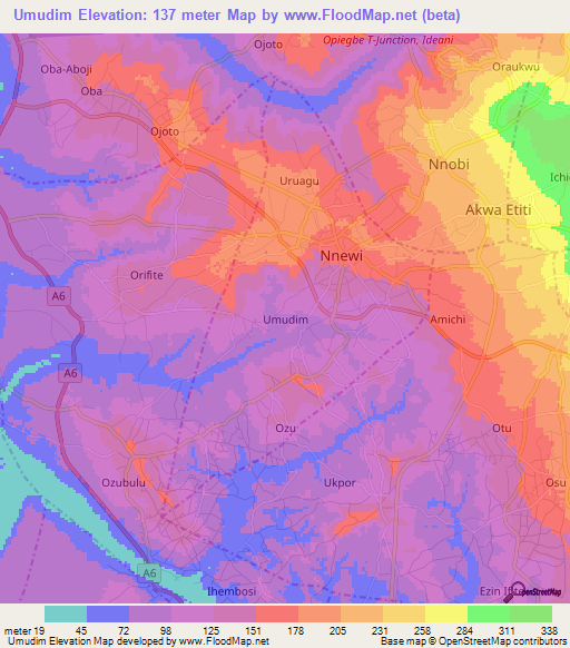 Umudim,Nigeria Elevation Map