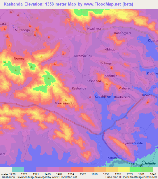 Kashanda,Uganda Elevation Map