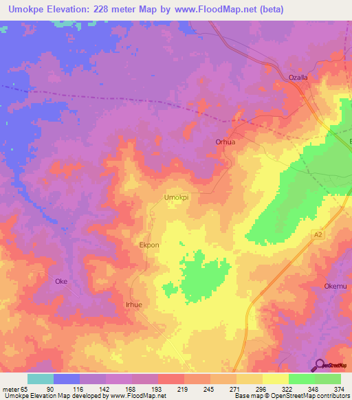 Umokpe,Nigeria Elevation Map