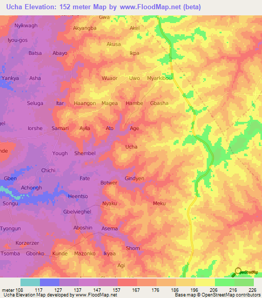Ucha,Nigeria Elevation Map