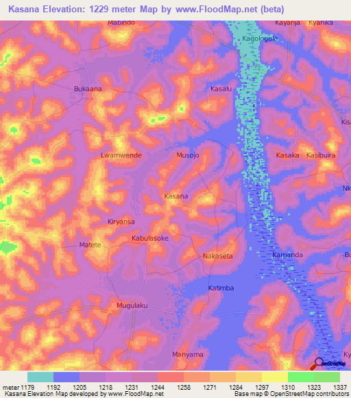 Kasana,Uganda Elevation Map
