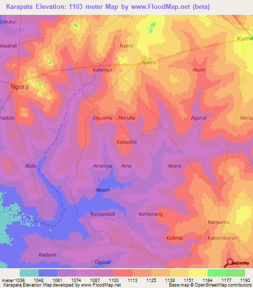 Karapata,Uganda Elevation Map