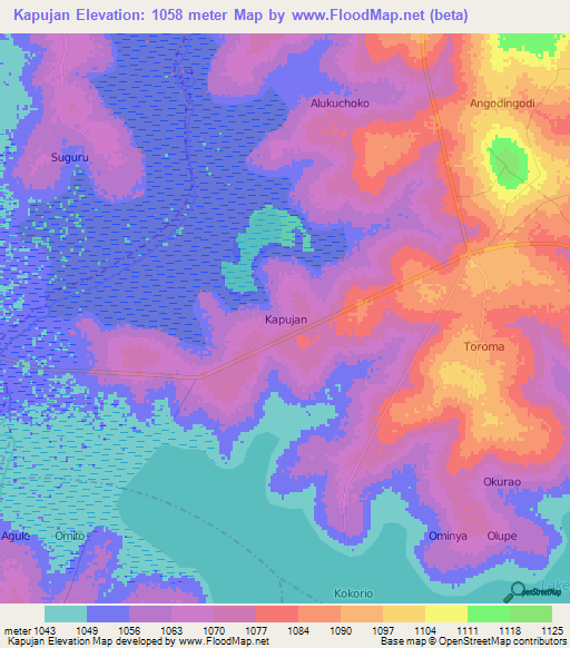 Kapujan,Uganda Elevation Map