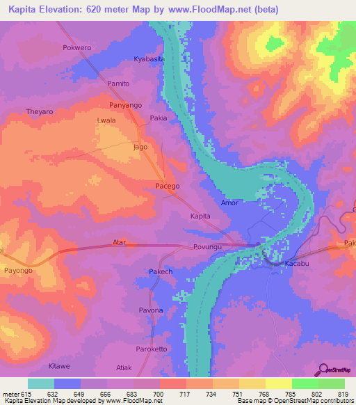 Kapita,Uganda Elevation Map