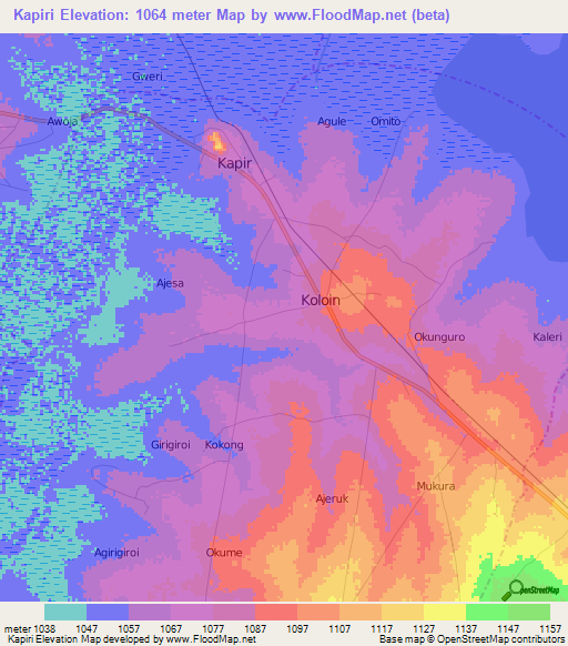 Kapiri,Uganda Elevation Map