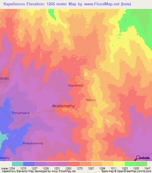 Kapelimoru,Uganda Elevation Map