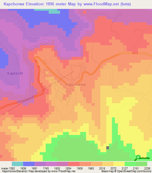 Kapchorwa,Uganda Elevation Map
