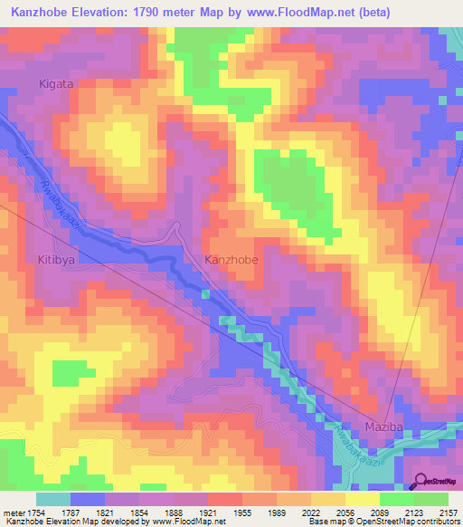 Kanzhobe,Uganda Elevation Map