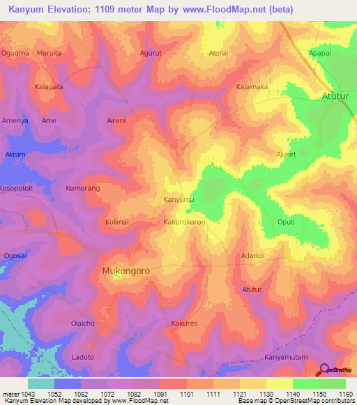 Kanyum,Uganda Elevation Map