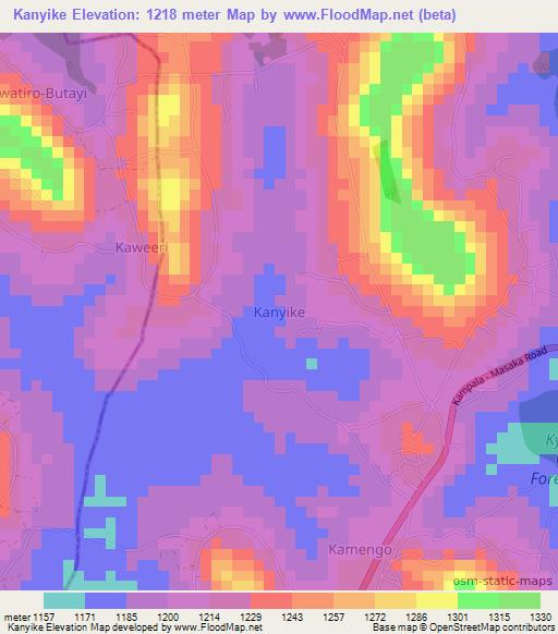 Kanyike,Uganda Elevation Map