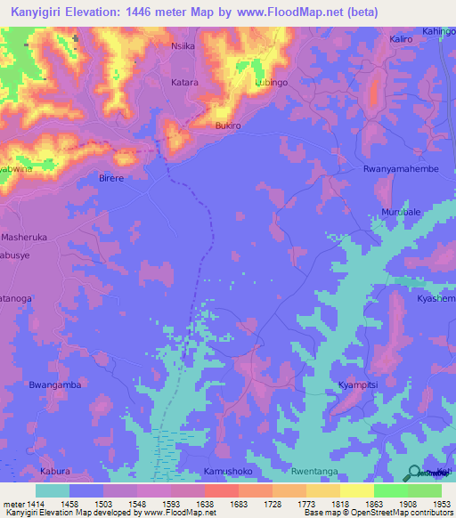 Kanyigiri,Uganda Elevation Map