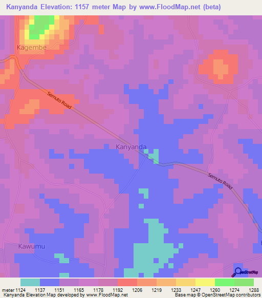 Kanyanda,Uganda Elevation Map