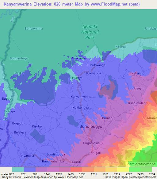 Kanyamwerina,Uganda Elevation Map