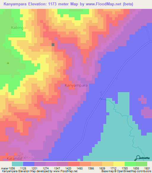 Kanyampara,Uganda Elevation Map