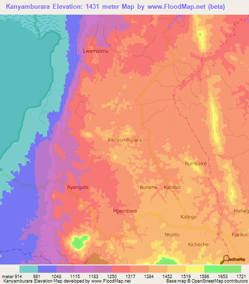 Kanyamburara,Uganda Elevation Map