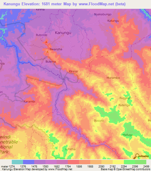 Kanungu,Uganda Elevation Map