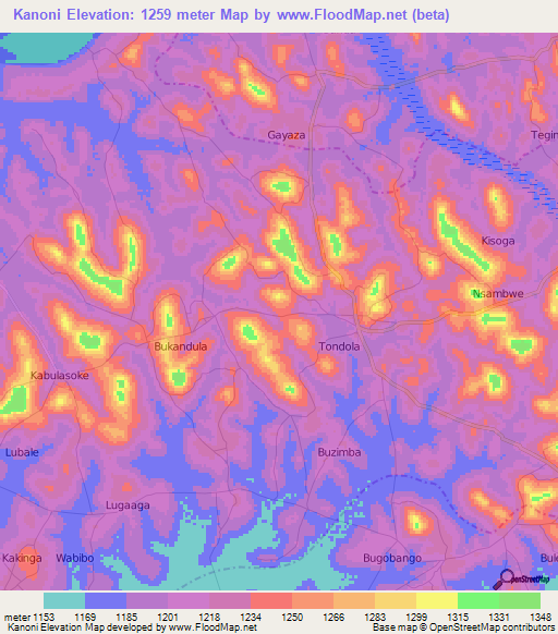 Kanoni,Uganda Elevation Map