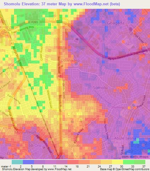 Shomolu,Nigeria Elevation Map
