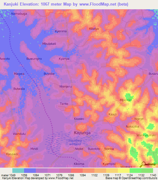 Kanjuki,Uganda Elevation Map