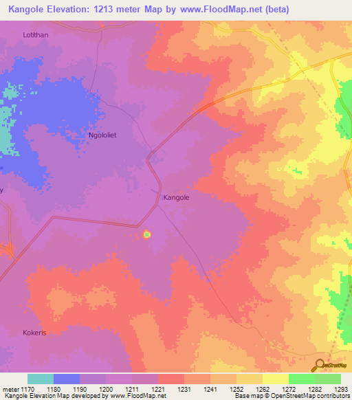 Kangole,Uganda Elevation Map