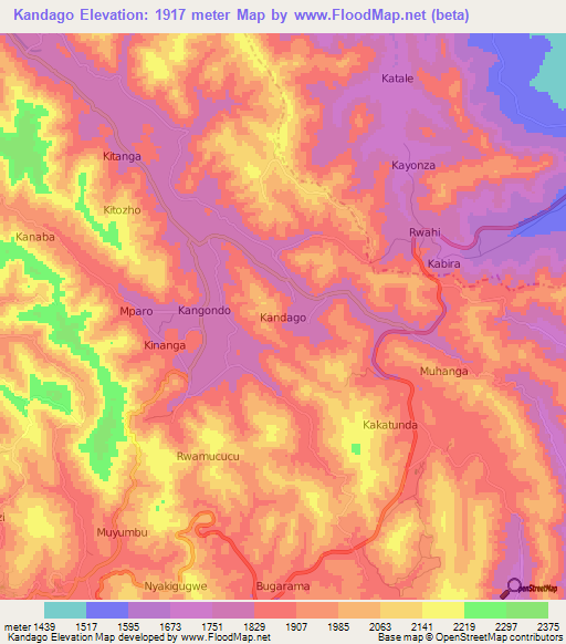 Kandago,Uganda Elevation Map
