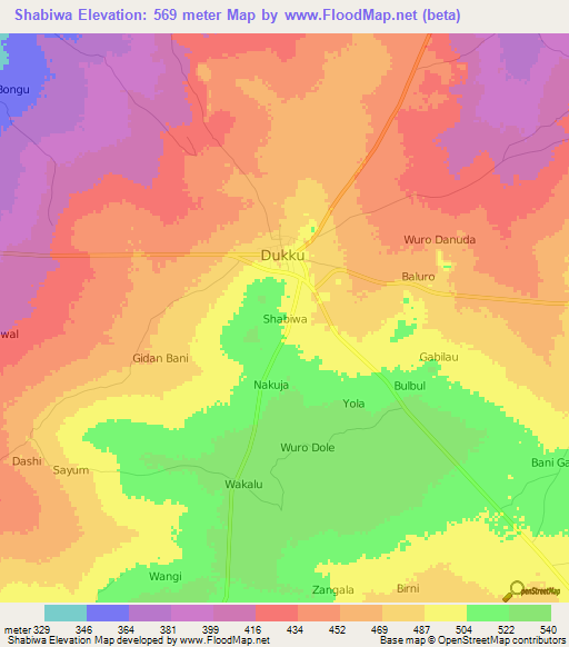 Shabiwa,Nigeria Elevation Map