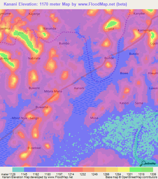 Kanani,Uganda Elevation Map