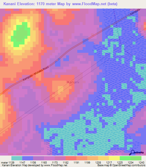 Kanani,Uganda Elevation Map