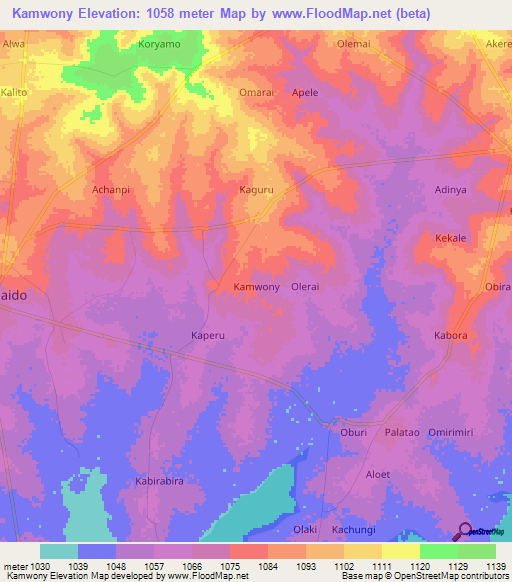 Kamwony,Uganda Elevation Map