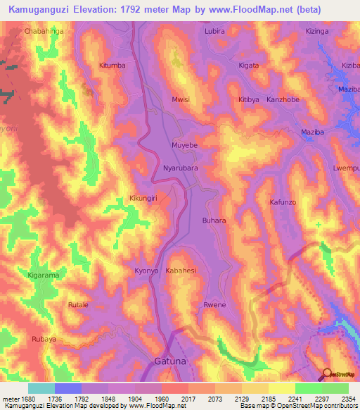 Kamuganguzi,Uganda Elevation Map