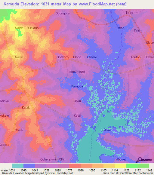 Kamuda,Uganda Elevation Map